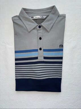 Travis Matthew Men's Colorblock Polo Shirt in Light Gray and Navy M
